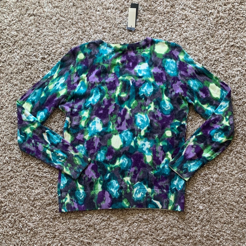 NWT Talbots Purple, Blue & Green Abstract Floral Crewneck Button Cardigan Medium - Picture 10 of 10